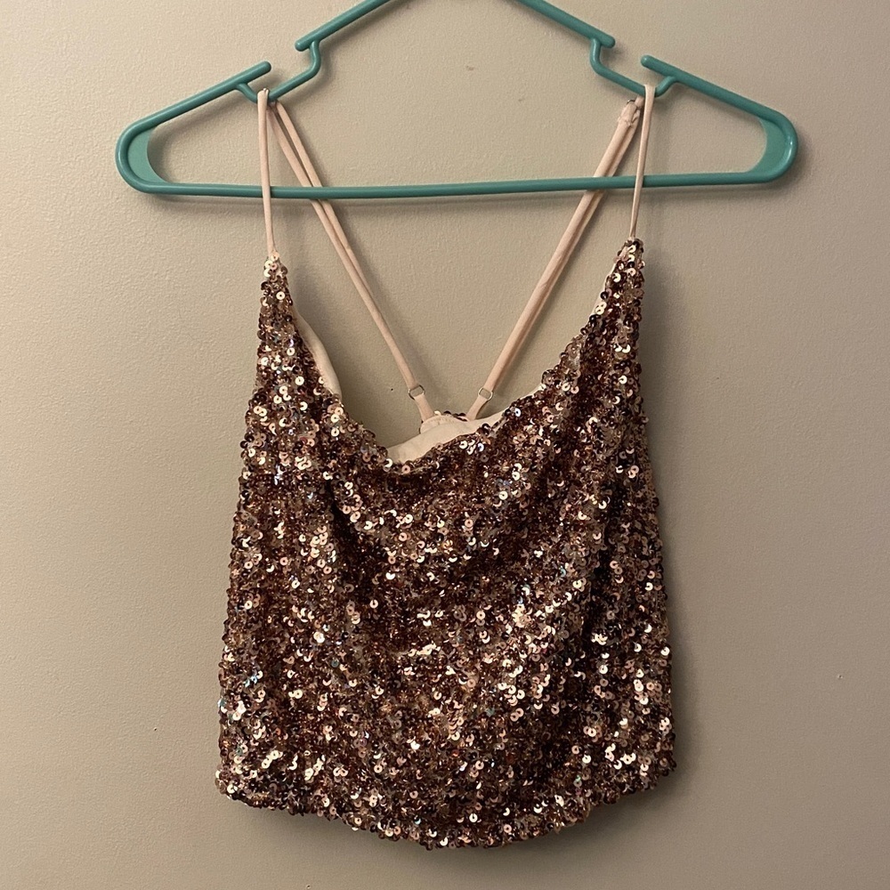 Francesca’s Collections Mi Ami Sequin Camisole - Rose Gold